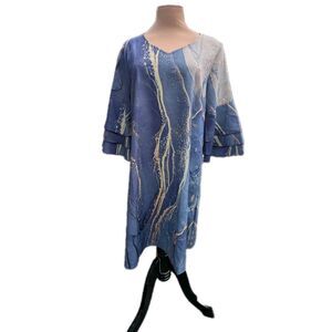 Agate Geode Print Wearable Art  Sheath Dress Women's Medium Layered Bell Sleeve